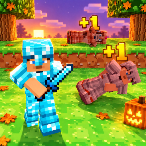 Square game art: diamond player with +1 signs over a defeated player.